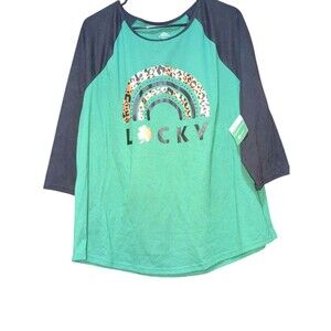 Women’s XXXL (22) St. Patrick’s Day Long-Sleeve Green-Blk  T-Shirt Rainbow Lucky